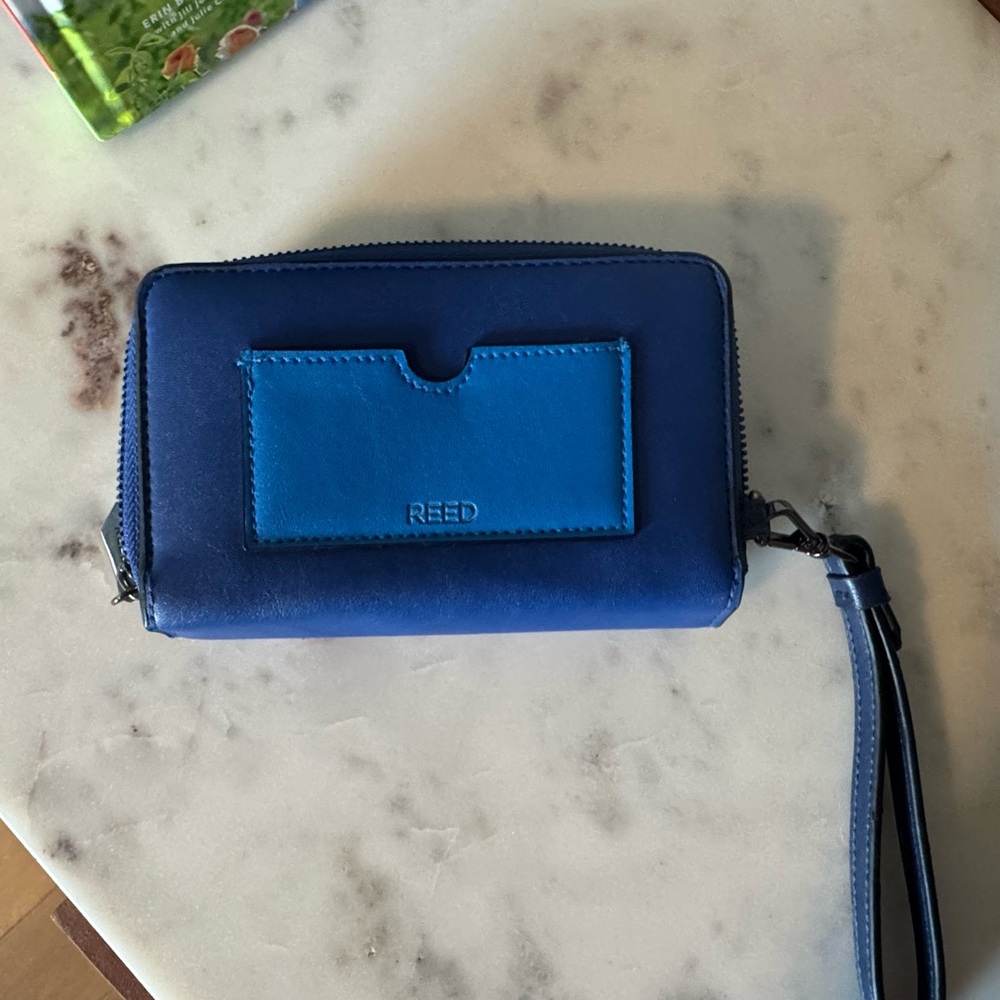 Blue Reed Leather Wallet with Wrist Strap